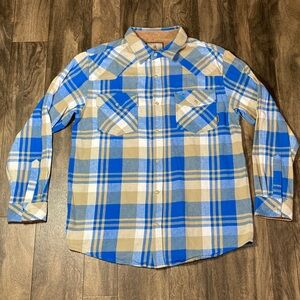 Legendary Whitetails Shirt Mens Large Blue Plaid Buck Camp Flannel Corduroy
